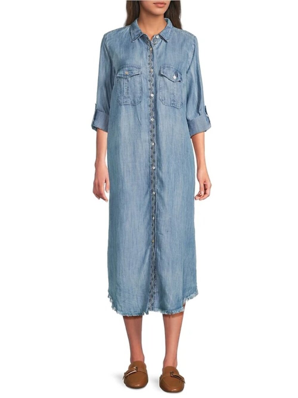 Karyn Seo Floral Embroidered Long Sleeve Button Front Denim Dress - Picture 5 of 5